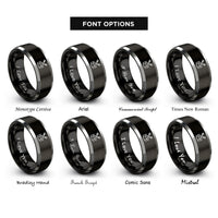 font options for inside engraving on black & silver snare brushes rings