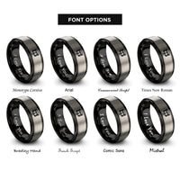font options for inside engraving on black & gray snare drum rings