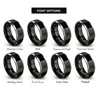 font options for inside engraving on black & grey snare wire loop rings