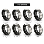 font options for inside engraving on black & silver snare wire loop rings