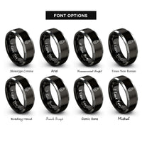 font options for inside engraving on black & gray snatch block pulley rings