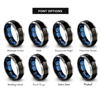 font options for inside engraving on black & blue & gray snorkeler rings