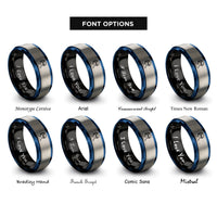 font options for inside engraving on black & blue & gray snorkeler rings