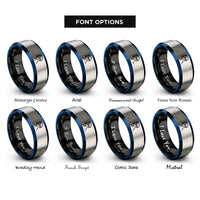 font options for inside engraving on black & blue & gray snorkeler rings