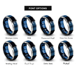font options for inside engraving on blue & gray snow cloud snowflakes rings