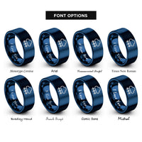 font options for inside engraving on blue snow cloud snowflakes rings