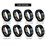 font options for inside engraving on gunmetal & blue snow cloud snowflakes rings