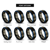 font options for inside engraving on gunmetal & blue snow cloud snowflakes rings