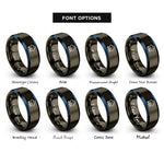 font options for inside engraving on gunmetal & blue snow cloud snowflakes rings