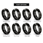 font options for inside engraving on black & silver snow peak rings