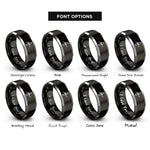 font options for inside engraving on black & silver snow picket rope rings