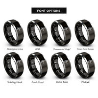 font options for inside engraving on black & silver snow picket rope rings