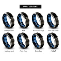 font options for inside engraving on black & blue & grey snowboard bindings rings