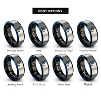 font options for inside engraving on black & blue & grey snowboard bindings rings