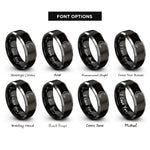 font options for inside engraving on black & grey snowfall dots rings