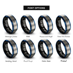 font options for inside engraving on black & blue & grey snowflake circle rings