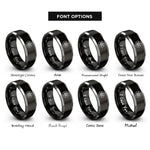 font options for inside engraving on black & grey snowflake circle rings