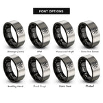 font options for inside engraving on black & silver snowflake circle rings