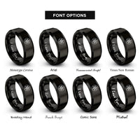 font options for inside engraving on black snowflake circle rings