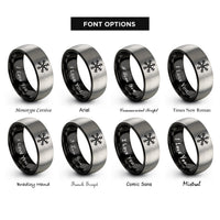 font options for inside engraving on black & gray snowflake l system rings