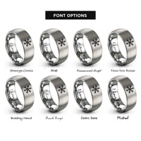 font options for inside engraving on silver snowflake l system rings