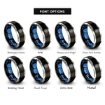 font options for inside engraving on black & blue & grey snowflake paw circle rings