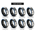 font options for inside engraving on black & blue & grey snowflake paw circle rings