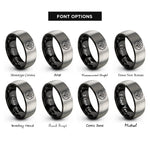 font options for inside engraving on black & gray snowflake paw circle rings