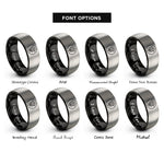 font options for inside engraving on black & grey snowflake paw circle rings