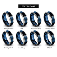 font options for inside engraving on blue & grey snowflake paw circle rings