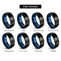 font options for inside engraving on black & blue snowglobe scene rings