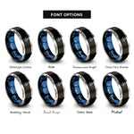 font options for inside engraving on black & blue & gray snowman rings
