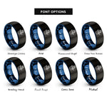 font options for inside engraving on black & blue snowman rings