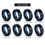 font options for inside engraving on black & blue snowman rings
