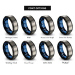 font options for inside engraving on black & blue & grey snowshoer silhouette poles rings