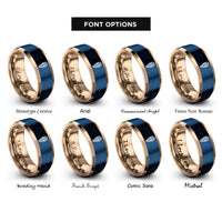 font options for inside engraving on rose gold & blue snowshoes rings