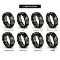 font options for inside engraving on gunmetal & blue snowy hill trees rings
