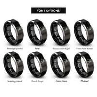 font options for inside engraving on black & silver snowy owl rings