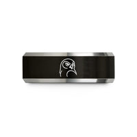 black & silver tungsten snowy owl wedding band