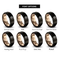 font options for inside engraving on black & rose gold sobriety chip icon rings