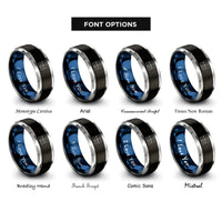 font options for inside engraving on black & blue & gray soccer formation rings