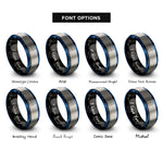 font options for inside engraving on black & blue & silver soccer formation rings