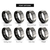 font options for inside engraving on black & grey soccer formation rings