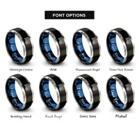 font options for inside engraving on black & blue & grey soccer goal ball rings