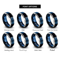 font options for inside engraving on blue & grey soccer player dribble rings