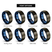 font options for inside engraving on gunmetal & blue soccer player dribble rings