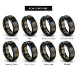 font options for inside engraving on gunmetal & blue soccer player dribble rings