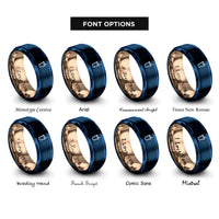 font options for inside engraving on blue & rose gold soda cup straw rings