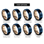 font options for inside engraving on blue & rose gold soft pretzel rings