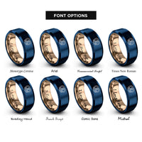 font options for inside engraving on rose gold & blue soft pretzel rings